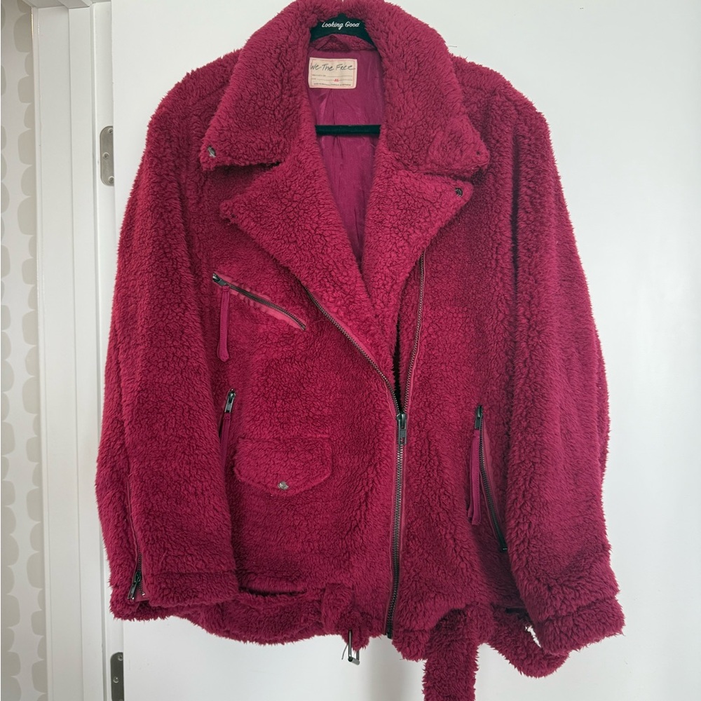 Free People fuchsia Teddy Moto Jacket Outerwear